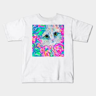 Watercolor portrait of a white kitten, Lilly Pulitzer inspired Kids T-Shirt